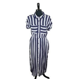 Alison Andrews Striped Midi Shirt Dress Nautical Summer Resort Preppy